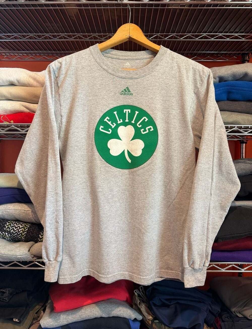 Y2K Adidas NBA Boston Celtics Long Sleeve Heather Gray T-Shirt Men’s Small
